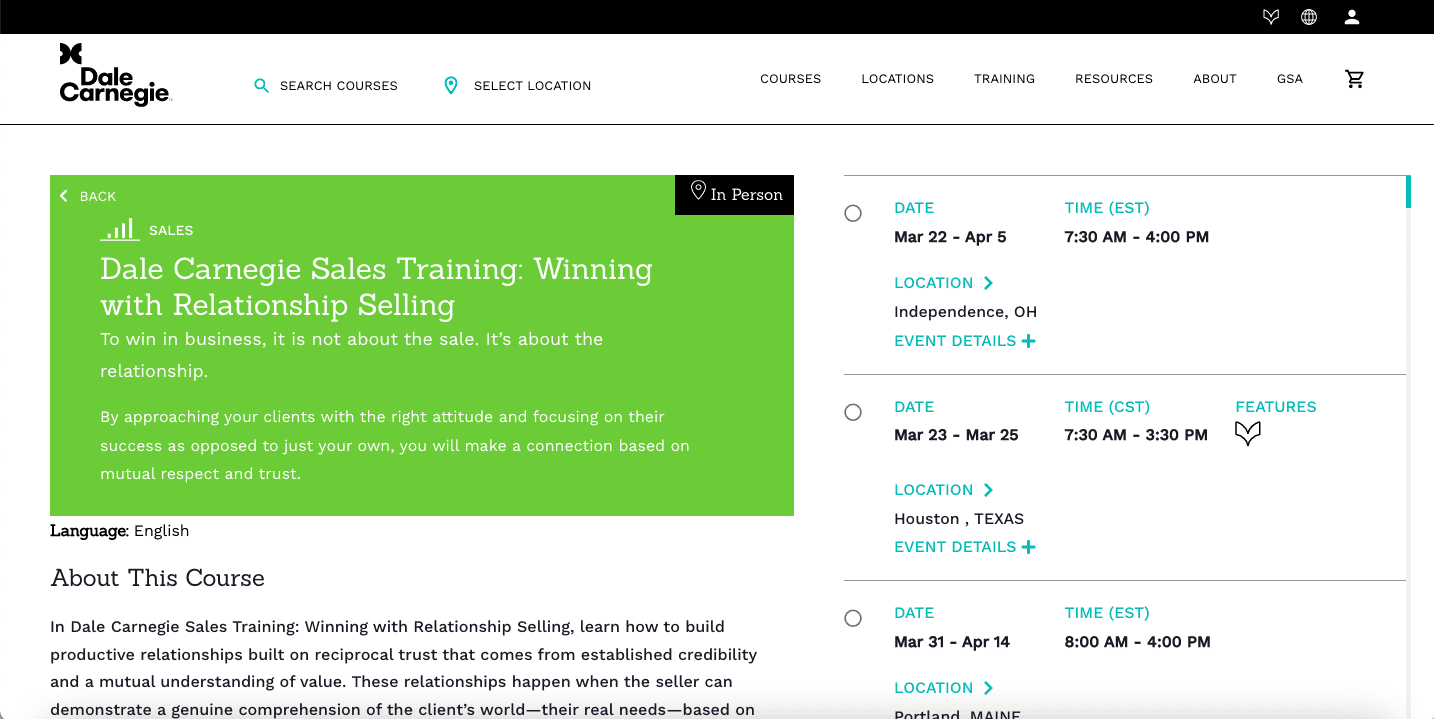 Dale Carnegie sales training course