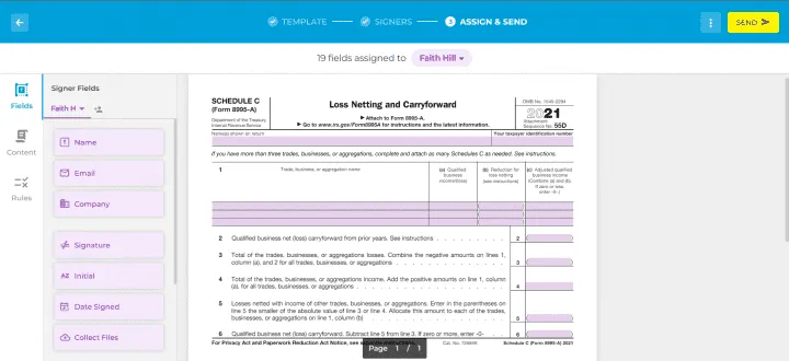 step 3 on Step 1 on how to request a signature on a document using Fill