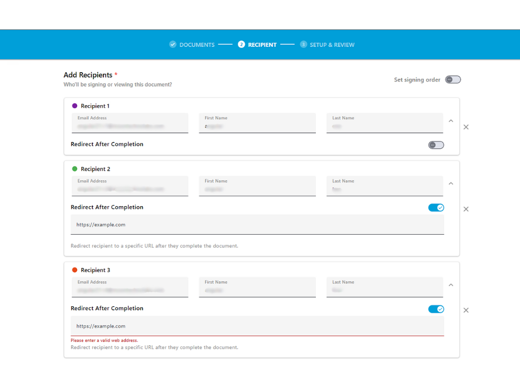fill redirect signers