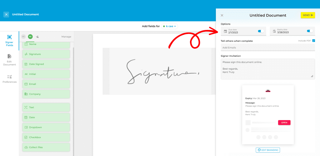 request signature wizard preview