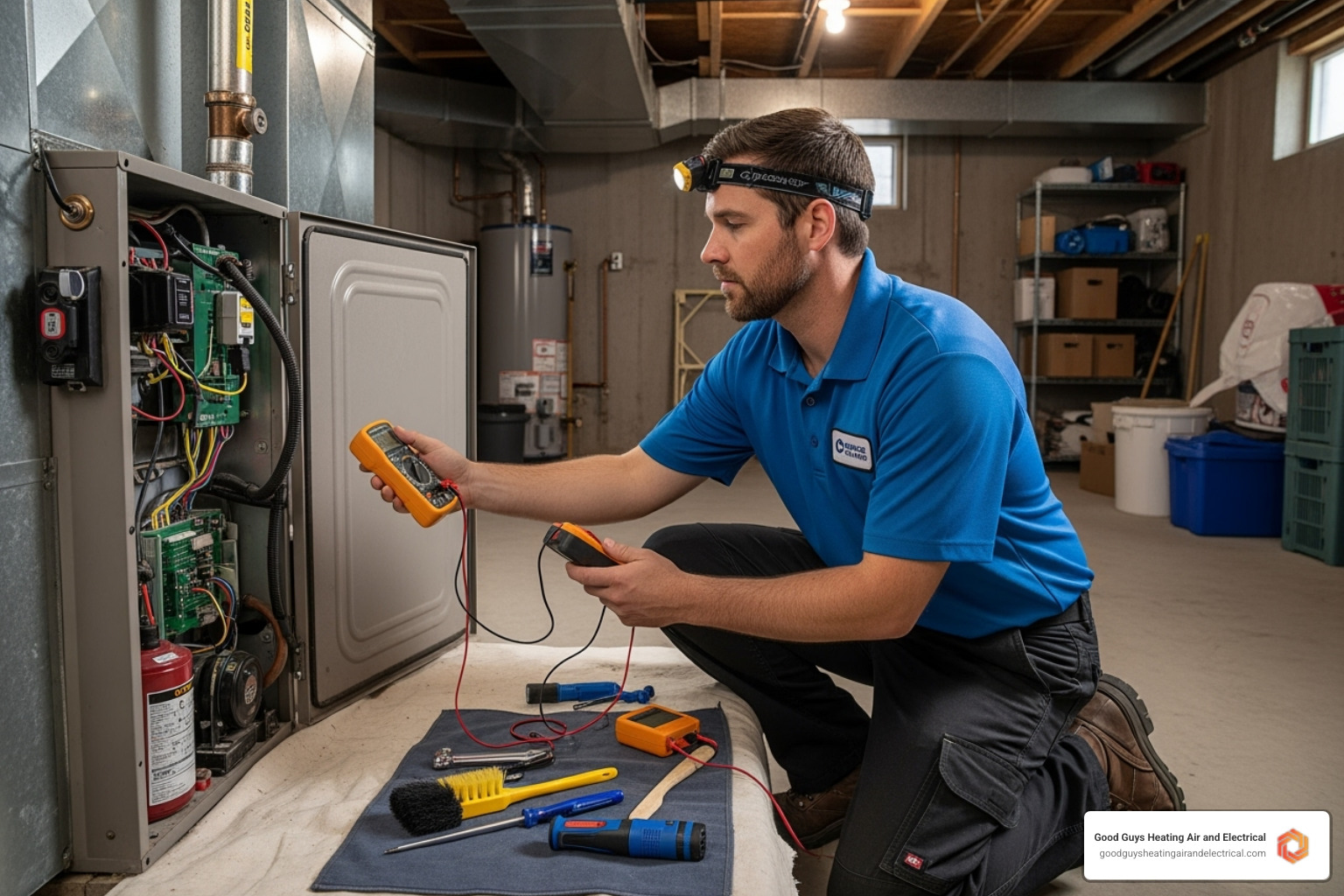 technician performing maintenance check on a furnace - green hvac lake stevens wa