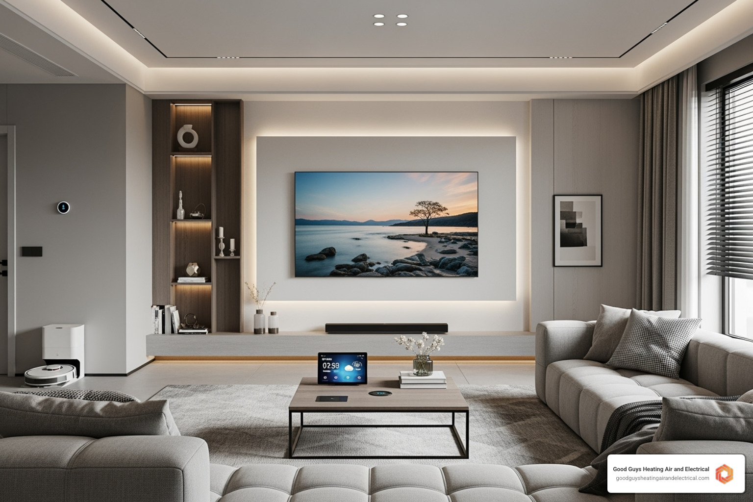 modern living room with smart lighting and other high-tech devices running smoothly - electrician lake stevens wa