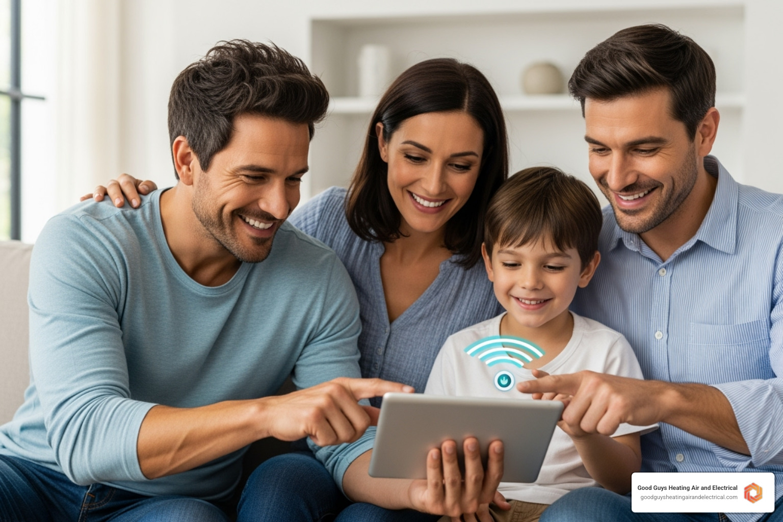 family using tablet to adjust home temperature - thermostat installation everett wa family using tablet to adjust home temperature - thermostat installation everett wa