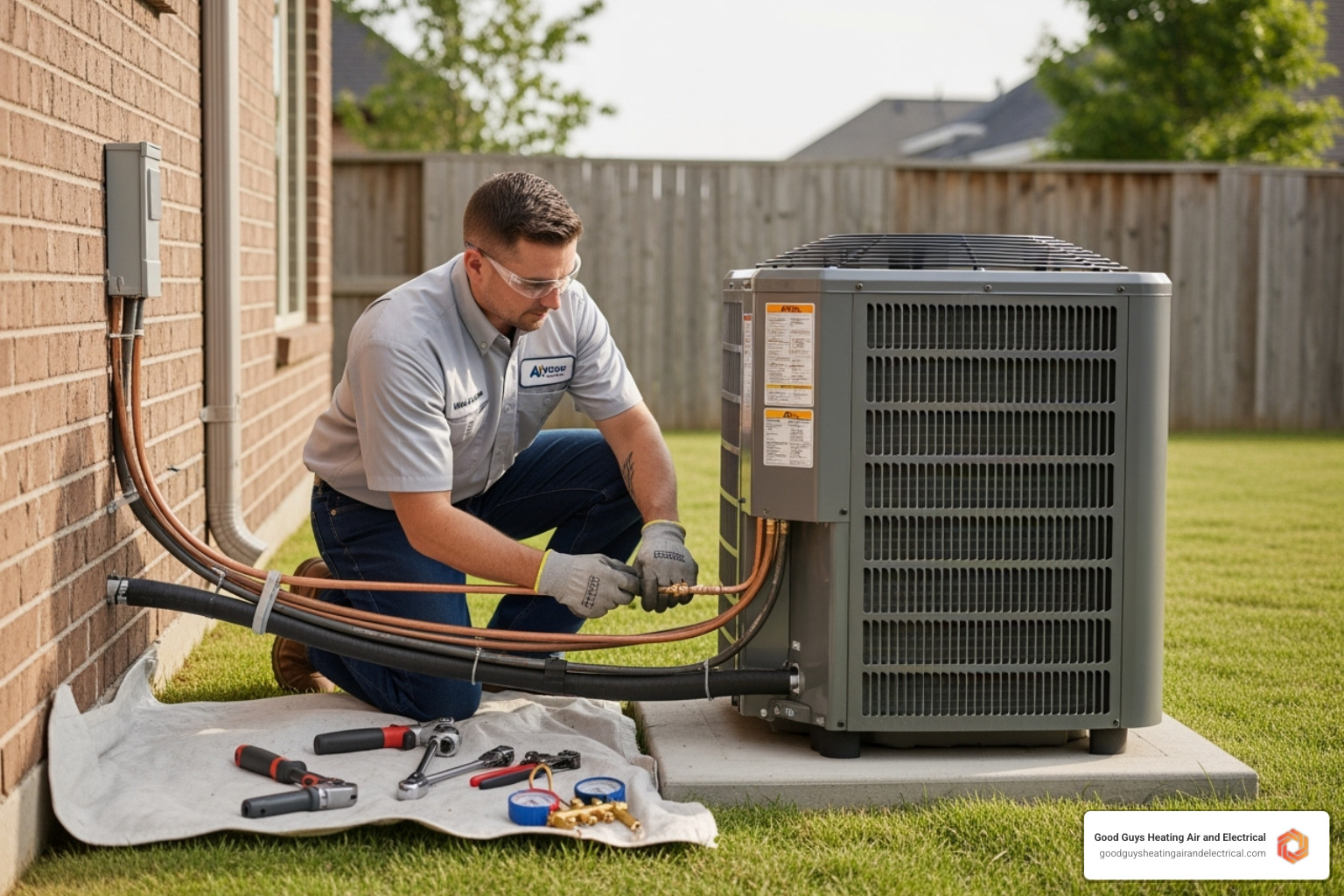 Certified technician carefully installing an outdoor HVAC unit - hvac installation lake stevens wa