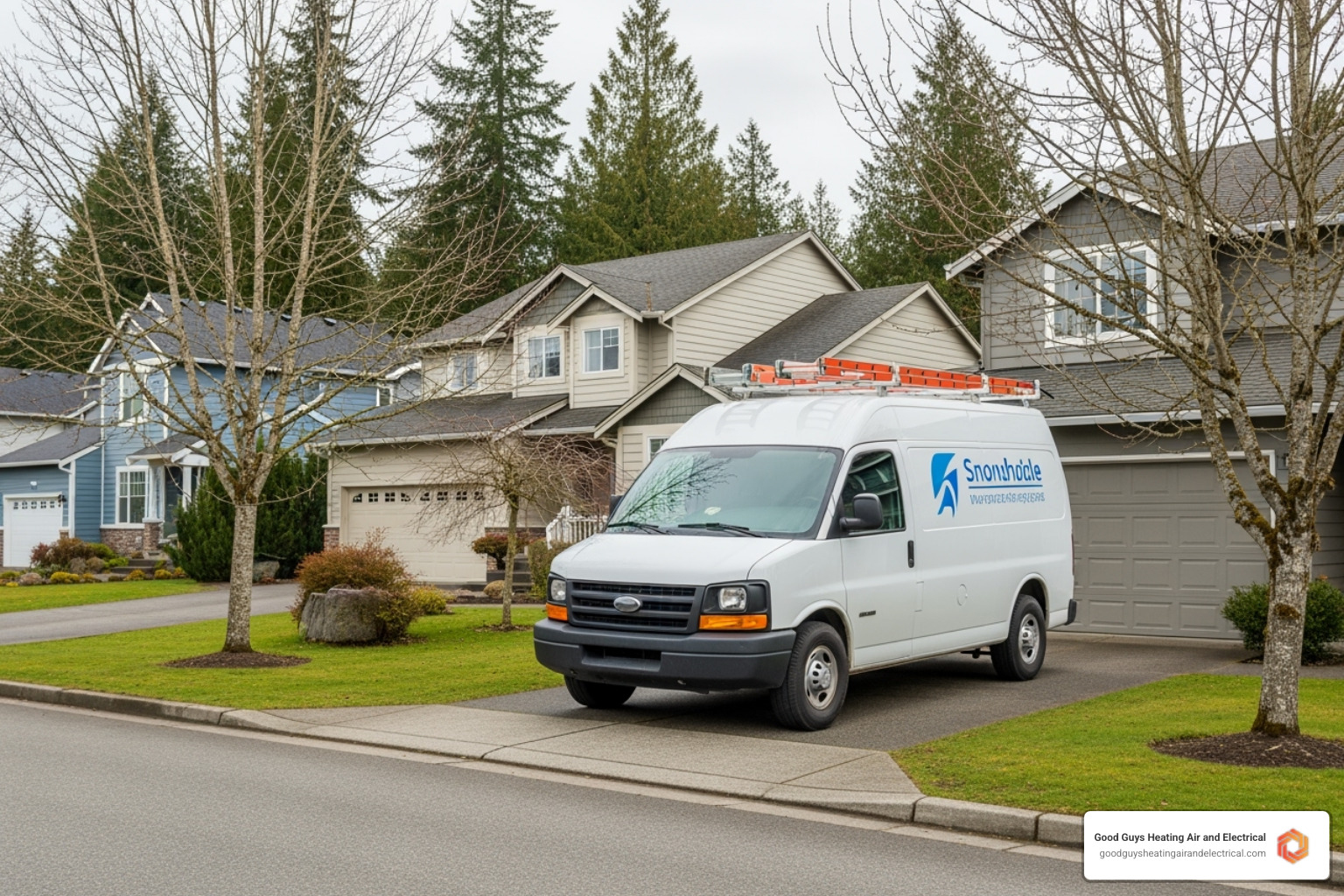 A clean service van in a Snohomish neighborhood driveway - heating contractor snohomish wa A clean service van in a Snohomish neighborhood driveway - heating contractor snohomish wa