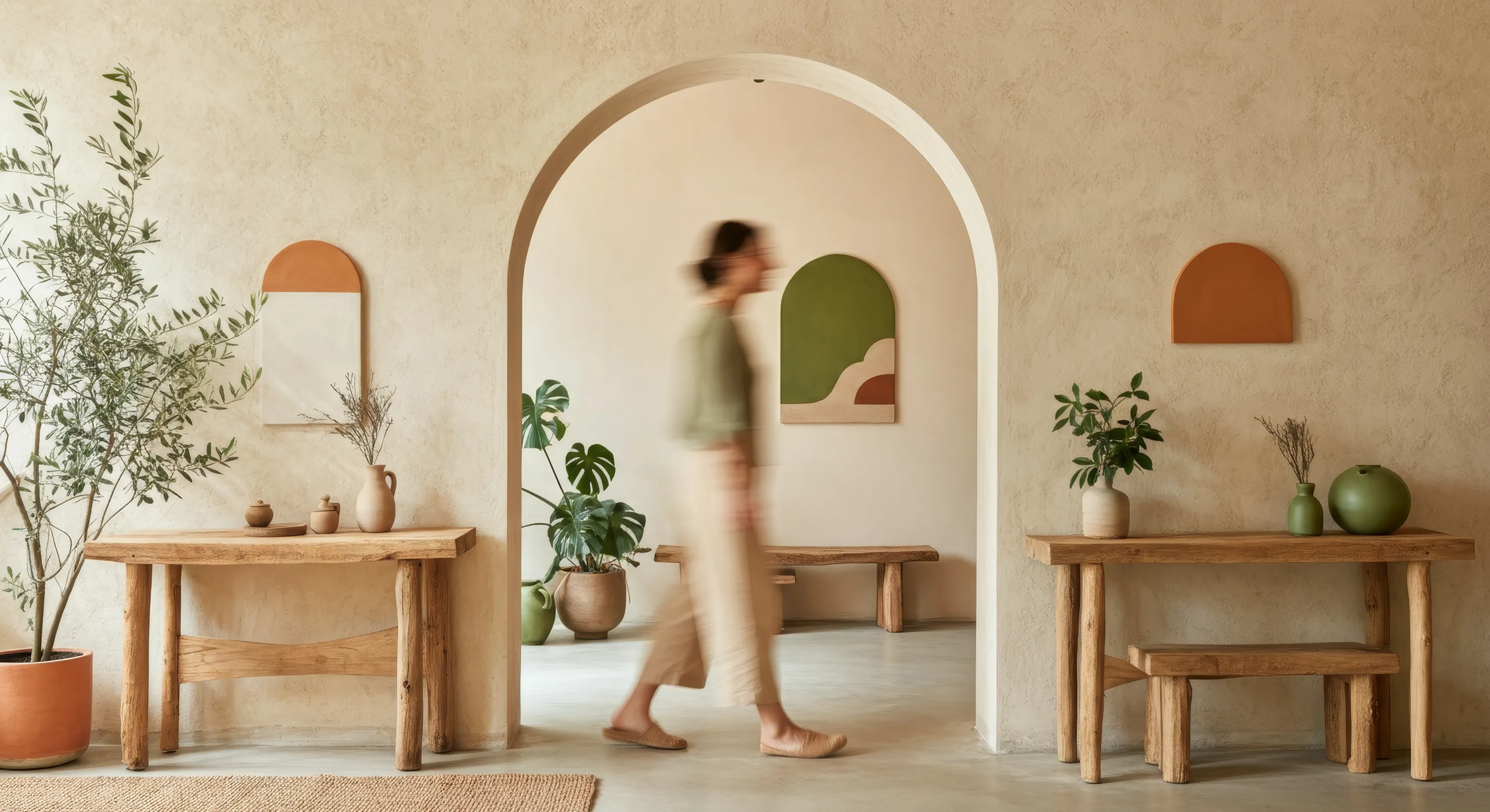 Une femme qui marche dans une maison