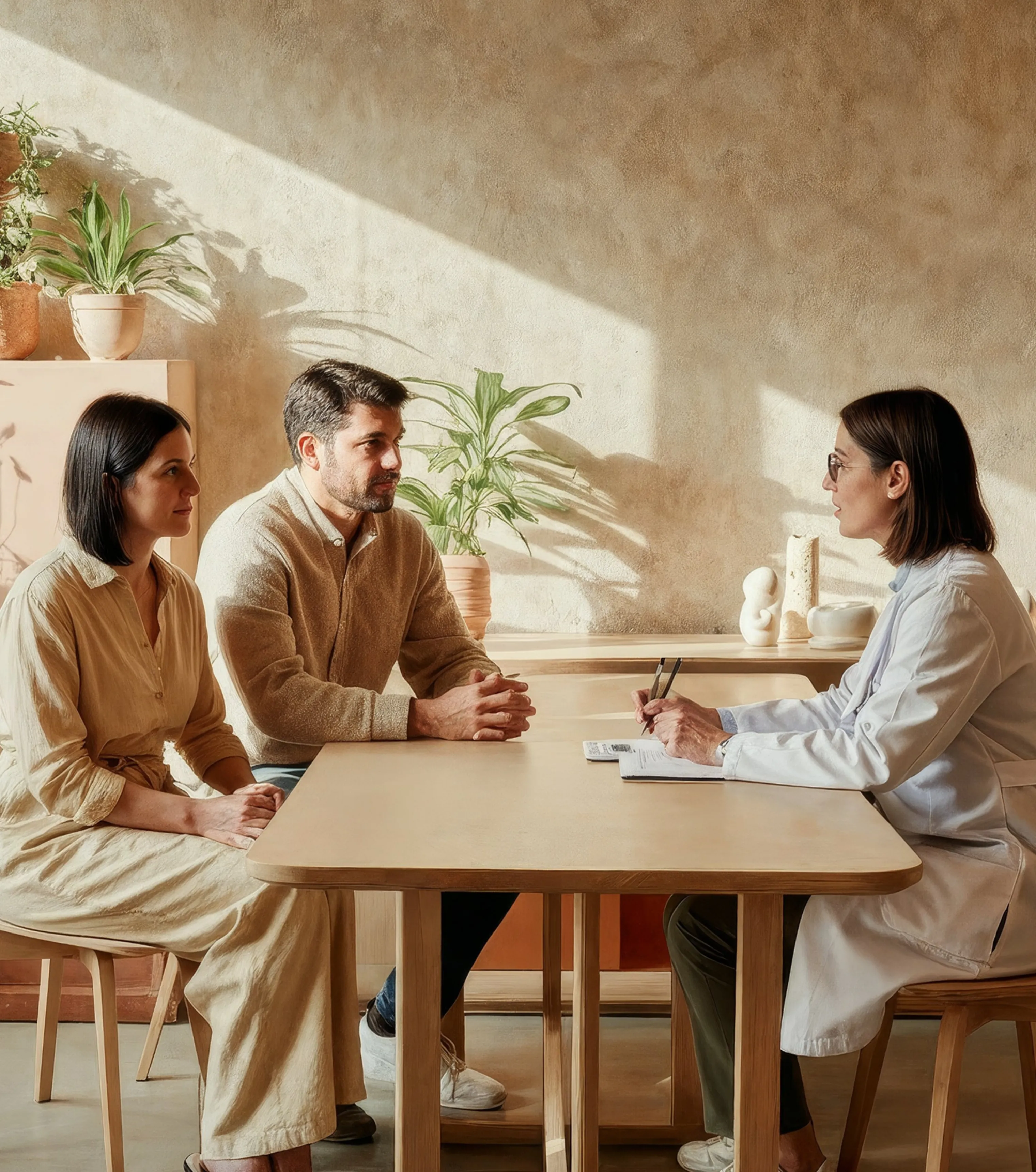 Un couple qui discute avec une praticienne dans son bureau
