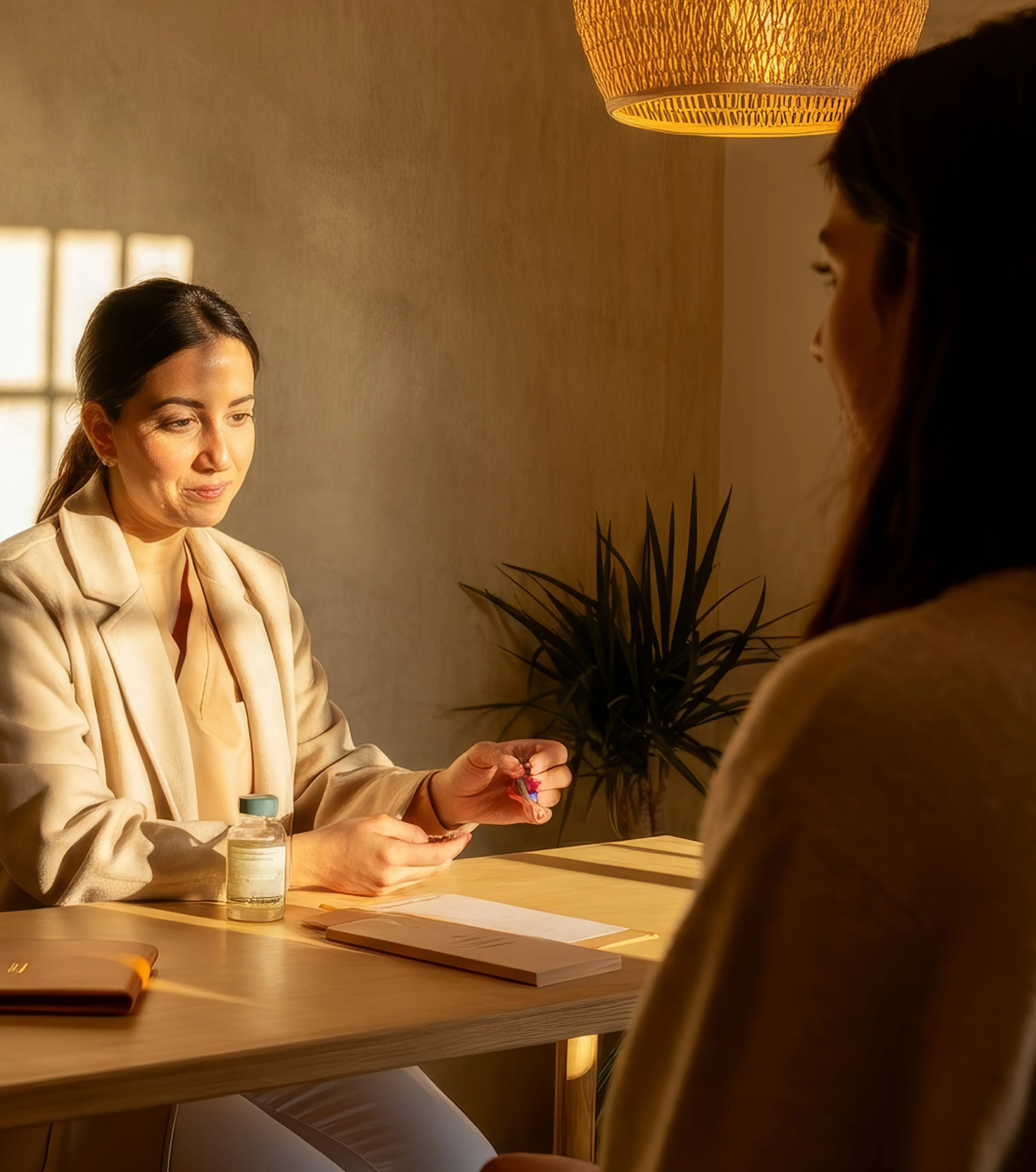 Une femme discute avec une conseillère à son bureau