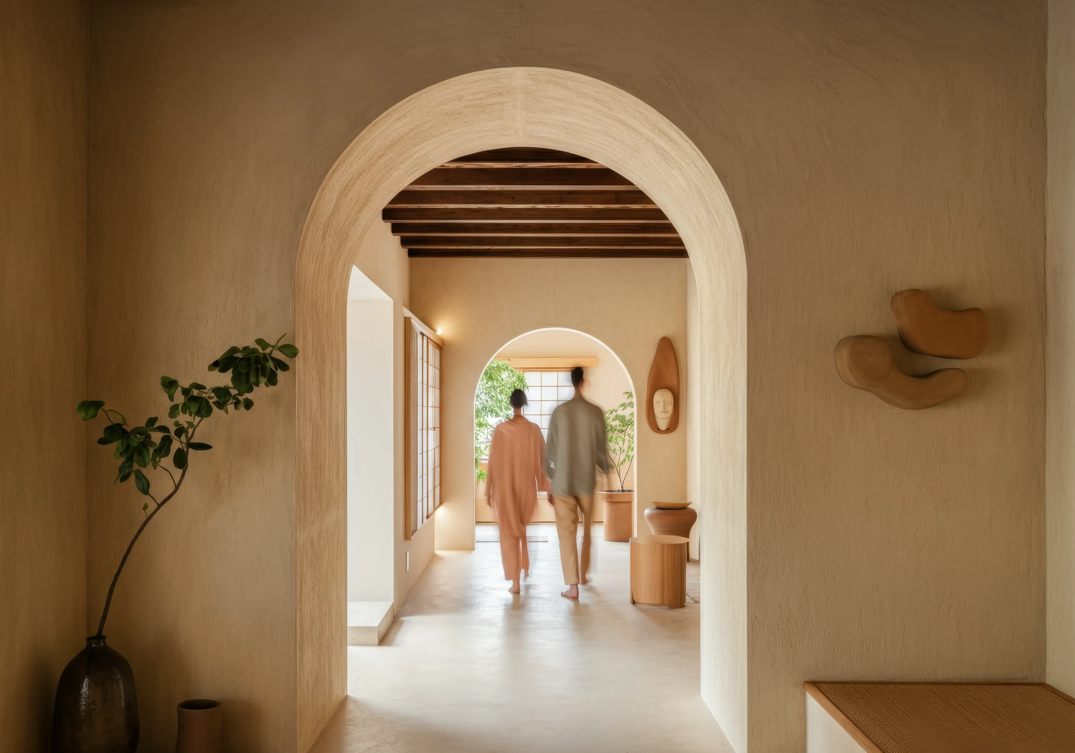 Un couple de dos qui marche vers une porte d'entrée