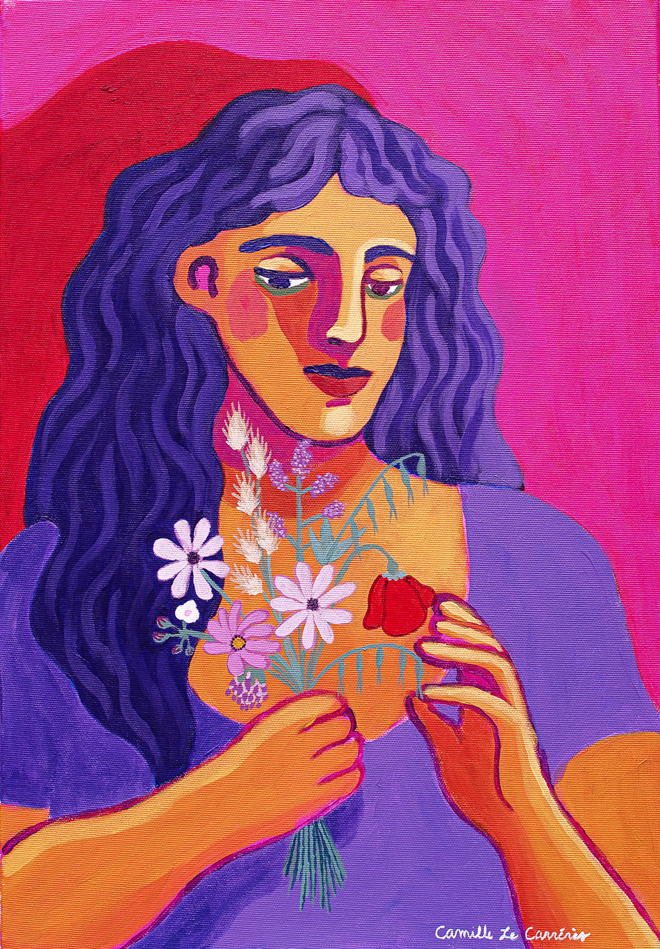 Portrait au bouquet de fleurs des champs