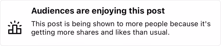 Notification stating post is shown to more people due to increased shares and likes.