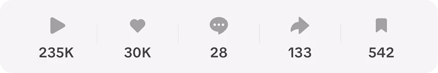 Icons with counts: 235K plays, 30K likes, 28 comments, 133 shares, and 542 bookmarks.