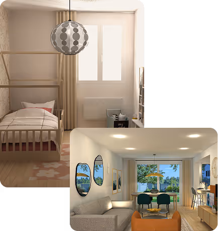 Une chambre avec un lit et une lampe.