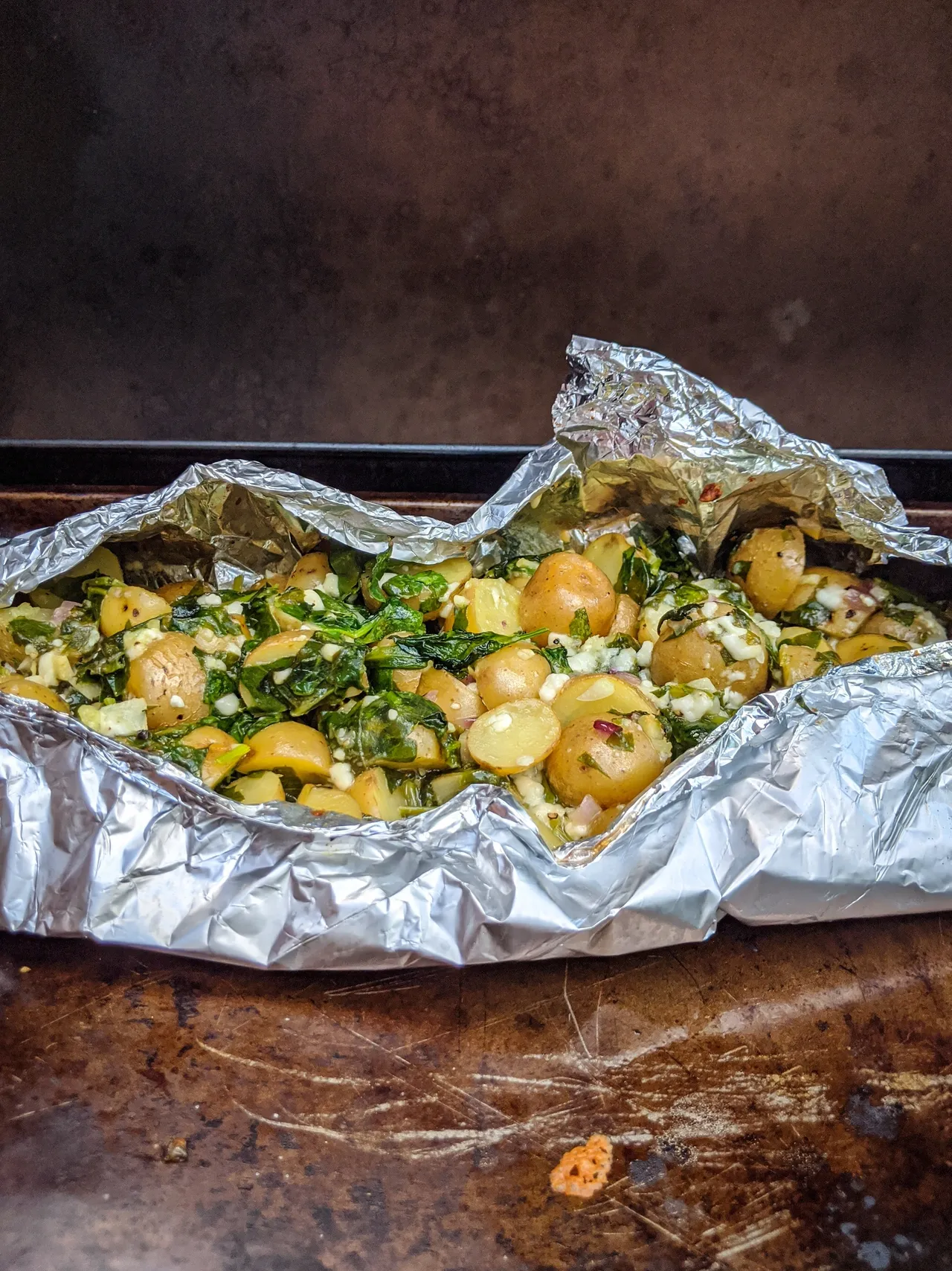 Papillote de pommes de terre épinards & feta (style Spanakopita)