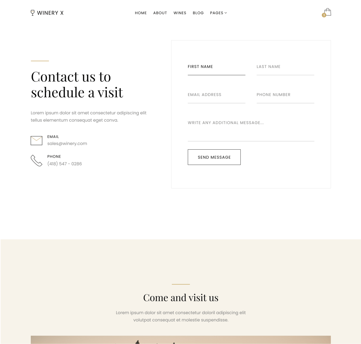 Winery X - Contact page - Winery Webflow Template