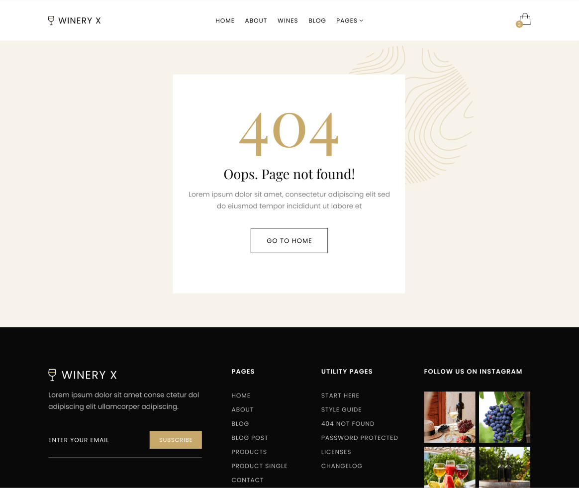 Winery X - 404 not found page - Winery Webflow Template