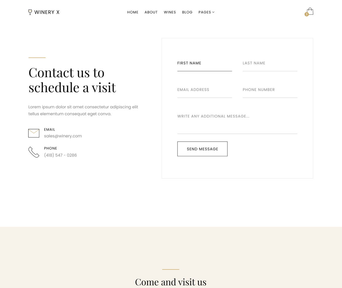 Winery X - Contact page - Winery Webflow Template