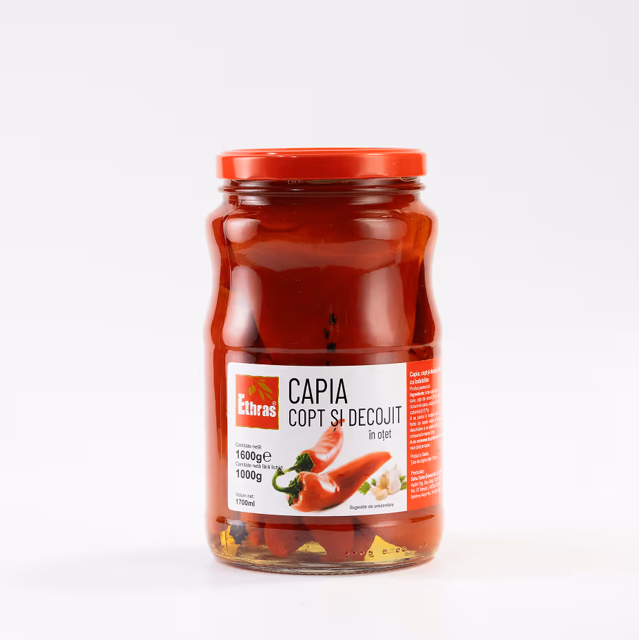 Ardei Capia Copt și Decojit Întregi Ethras, Borcan sticlă 1700 ml / 1600g