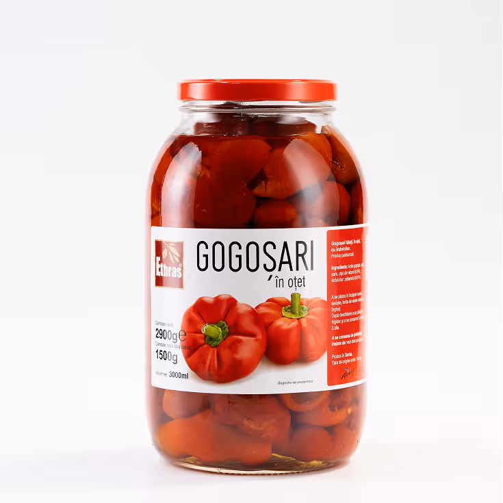 Gogoșari în Oțet Sferturi Ethras, Borcan Sticlă 3000 ml / 3000 g