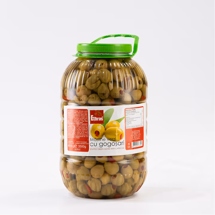 Măsline Verzi cu Gogoșar Ethras, PET 5000 ml / 4900 g