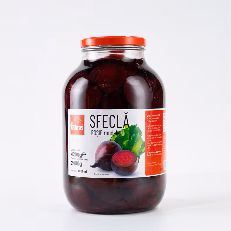 Sfeclă roșie în oțet felii Ethras, Borcan sticlă 4000 ml / 4200 g