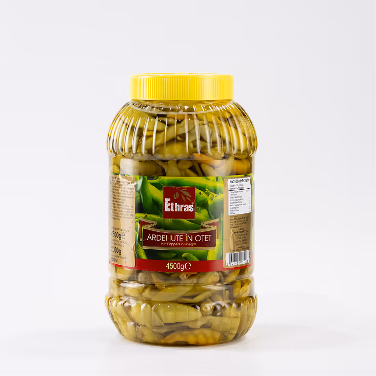 Ardei iute Pfefferoni întregi în oțet Ethras, PET / 5.000 ml / 4.500 g