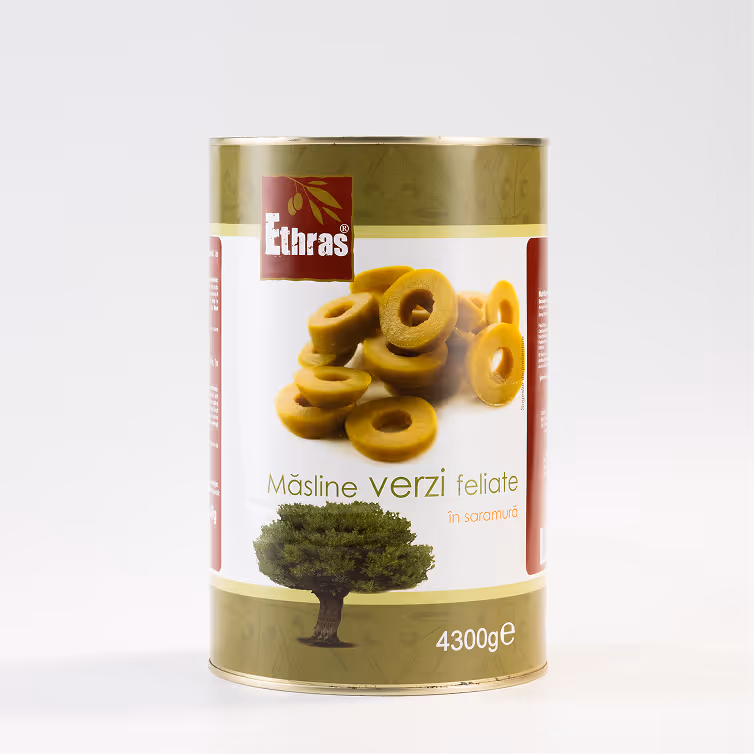 Măsline Verzi Feliate Ethras, Cutie Metalică 4250 ml / 4300g