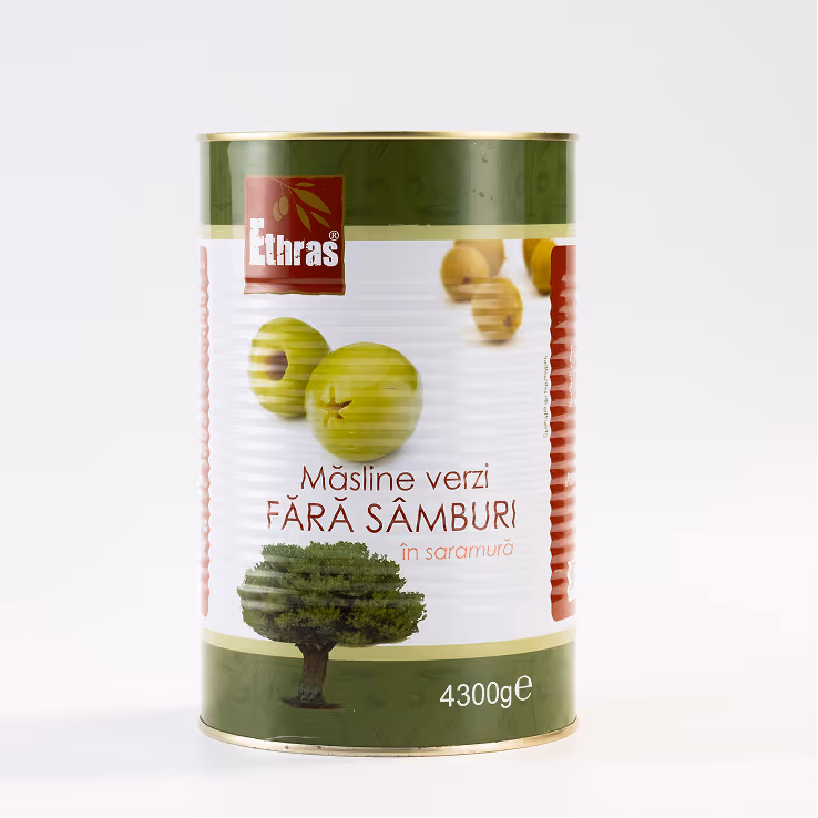 Măsline Verzi Fără Sâmburi Ethras, Cutie Metalică 4250 ml / 4300g