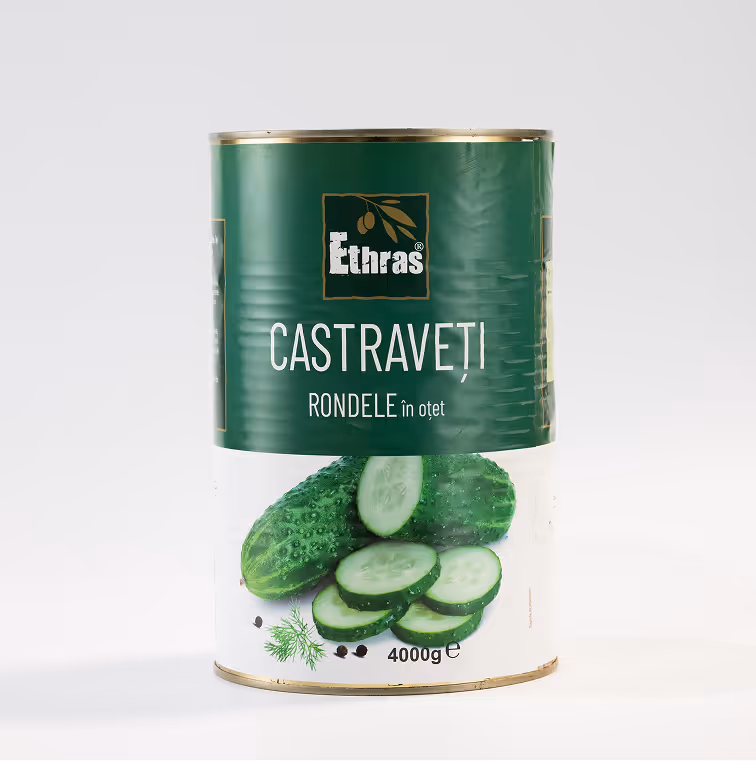 Castraveți Rondele în Oțet Ethras, Cutie Metalică 4250 ml / 4000g