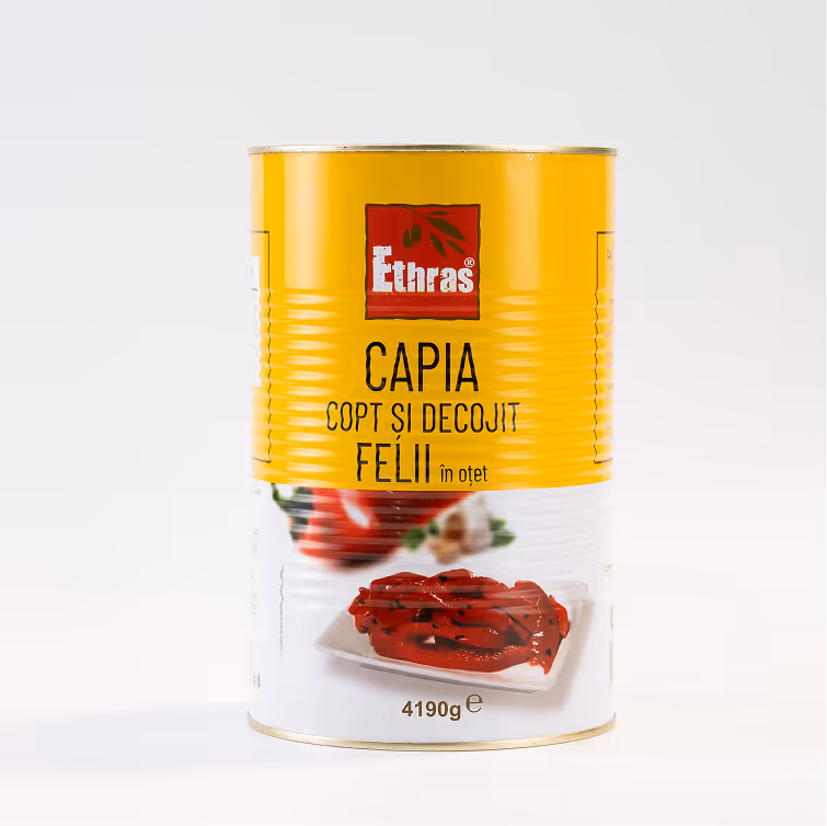 Ardei Capia Copt și Decojit Felii Ethras, Cutie Metalică 4250 ml / 4190g