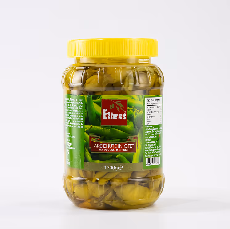 Ardei iute Pfefferoni întregi în oțet Ethras, PET / 1.500 ml / 1.300 g