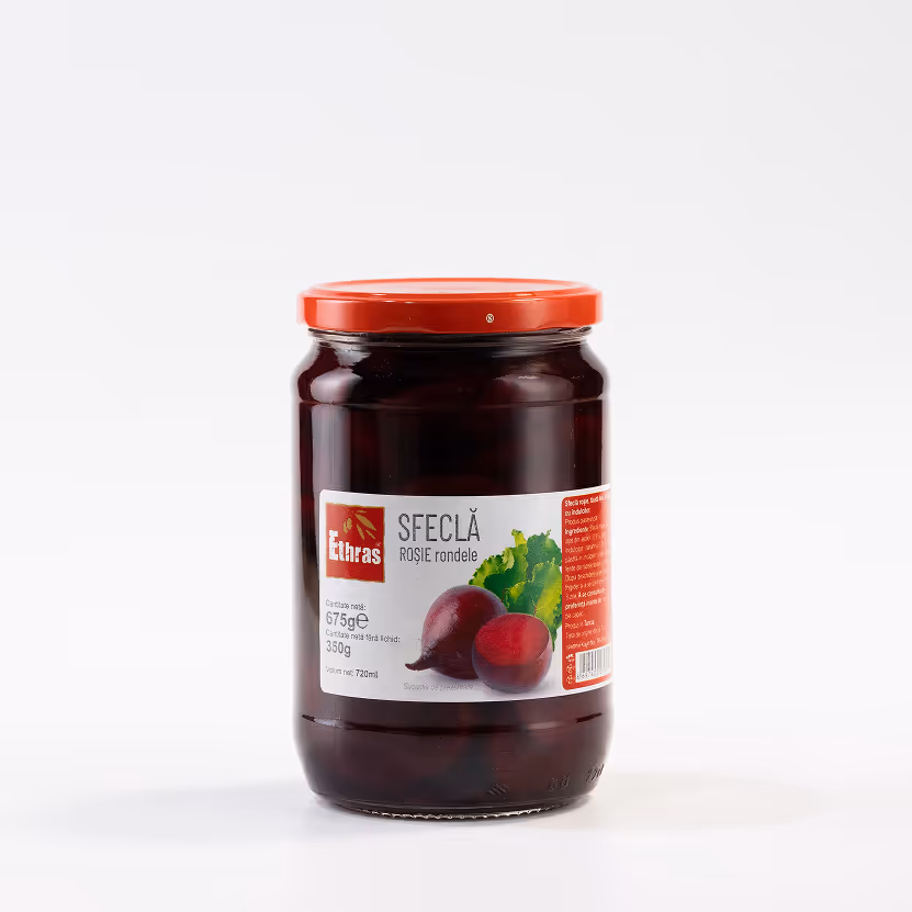 Sfeclă Roșie în Oțet Ethras, Felii, Borcan Sticlă 720 ml / 675g