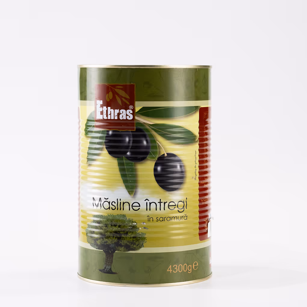 Măsline Negre Întregi Ethras 101-120 MAMOUTH, Cutie Metalică 4250 ml / 4300g