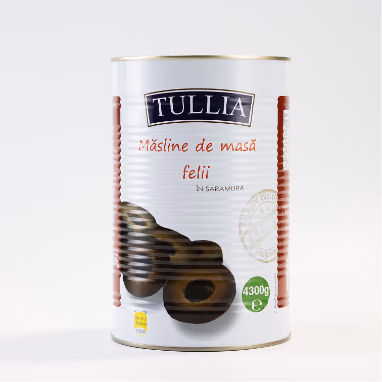 Măsline Negre Feliate TULLIA, Cutie Metalică 4250 ml / 4300g