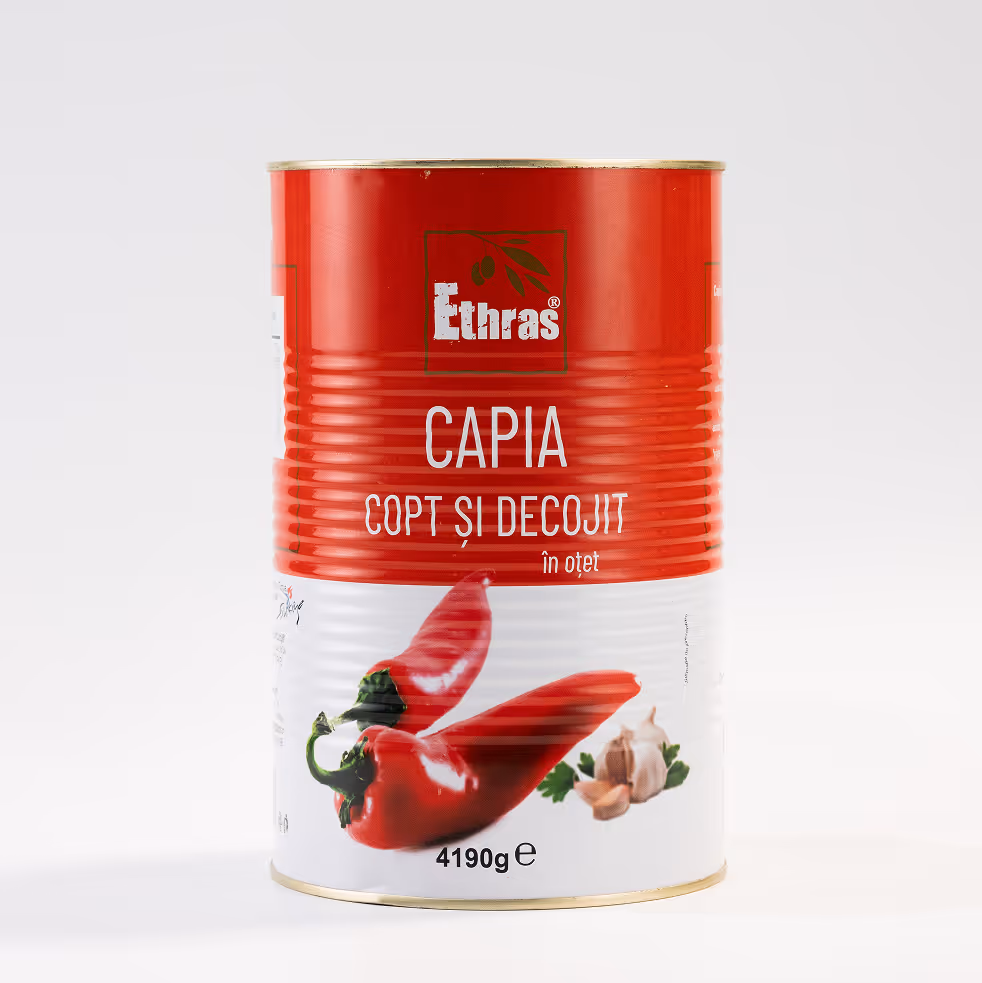 Ardei Capia Copt și Decojit Întregi Ethras, Cutie Metalică 4250 ml / 4190g