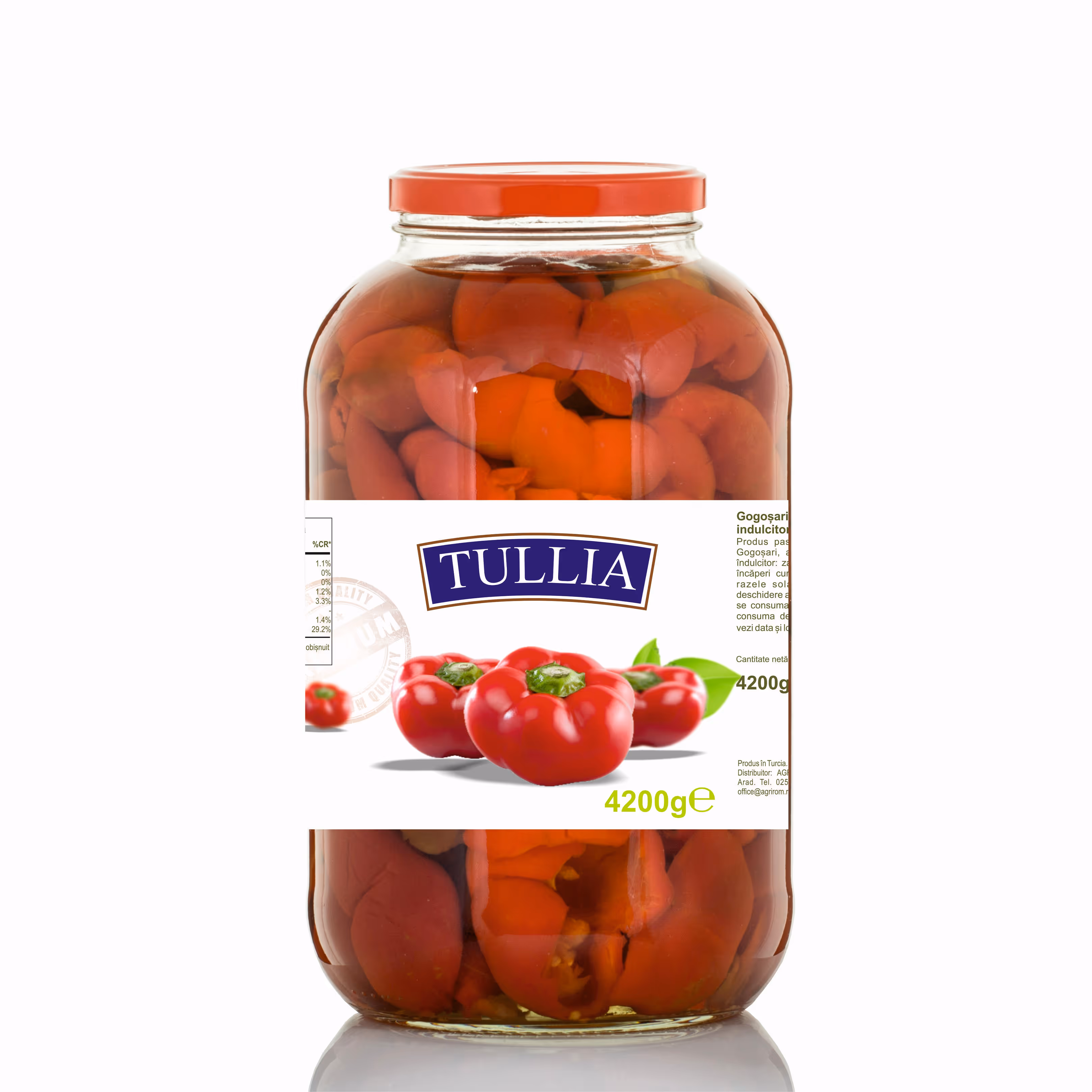 Gogoșari în oțet sferturi TULLIA, Borcan sticlă / 4000 ml / 4200 g