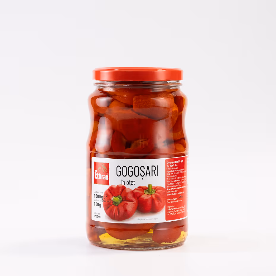 Gogoșari în Oțet Sferturi Ethras, Borcan Sticlă 1700 ml / 1600g