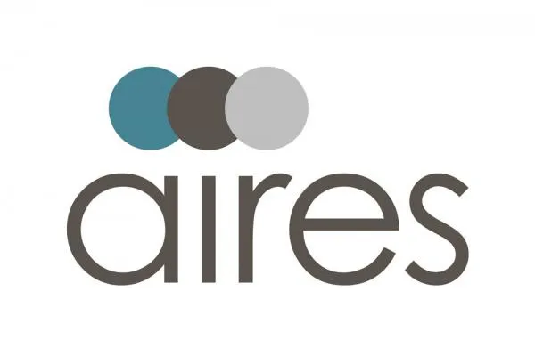 The logo features the word "aires" with three overlapping circles in teal, brown, and gray.