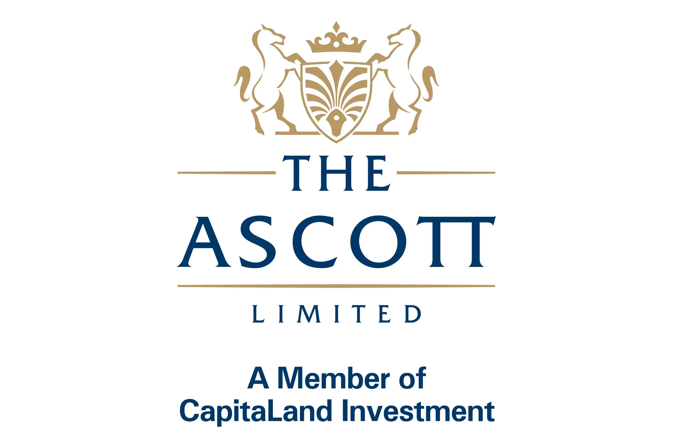 Logo of The Ascott Limited, featuring two unicorns, a crown, and CapitaLand Investment branding.