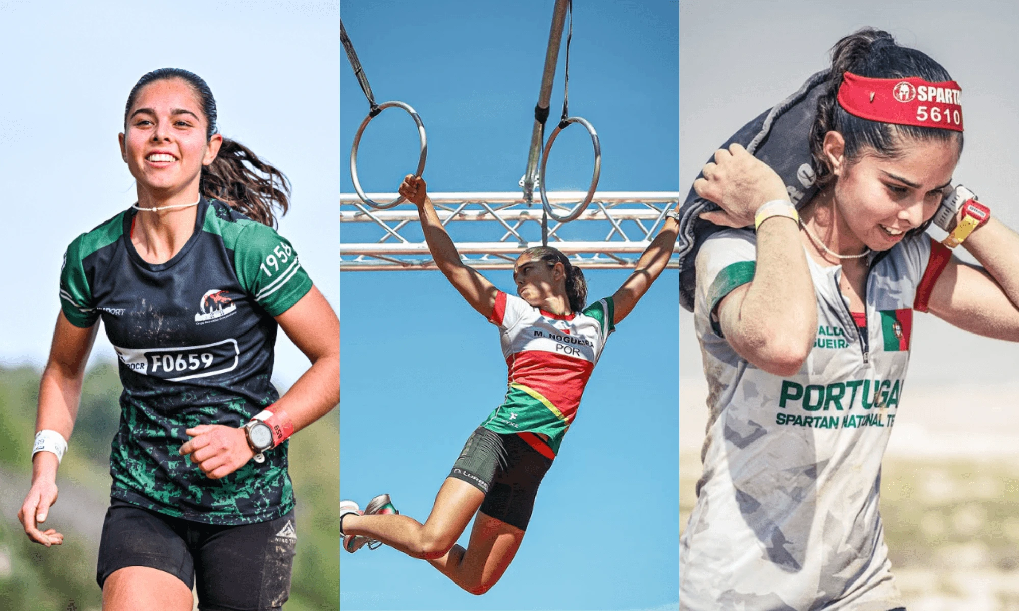 Atleta Mafalda Nogueira em prova de OCR, destacando a parceria com a IDW para promoção de resiliência e performance.