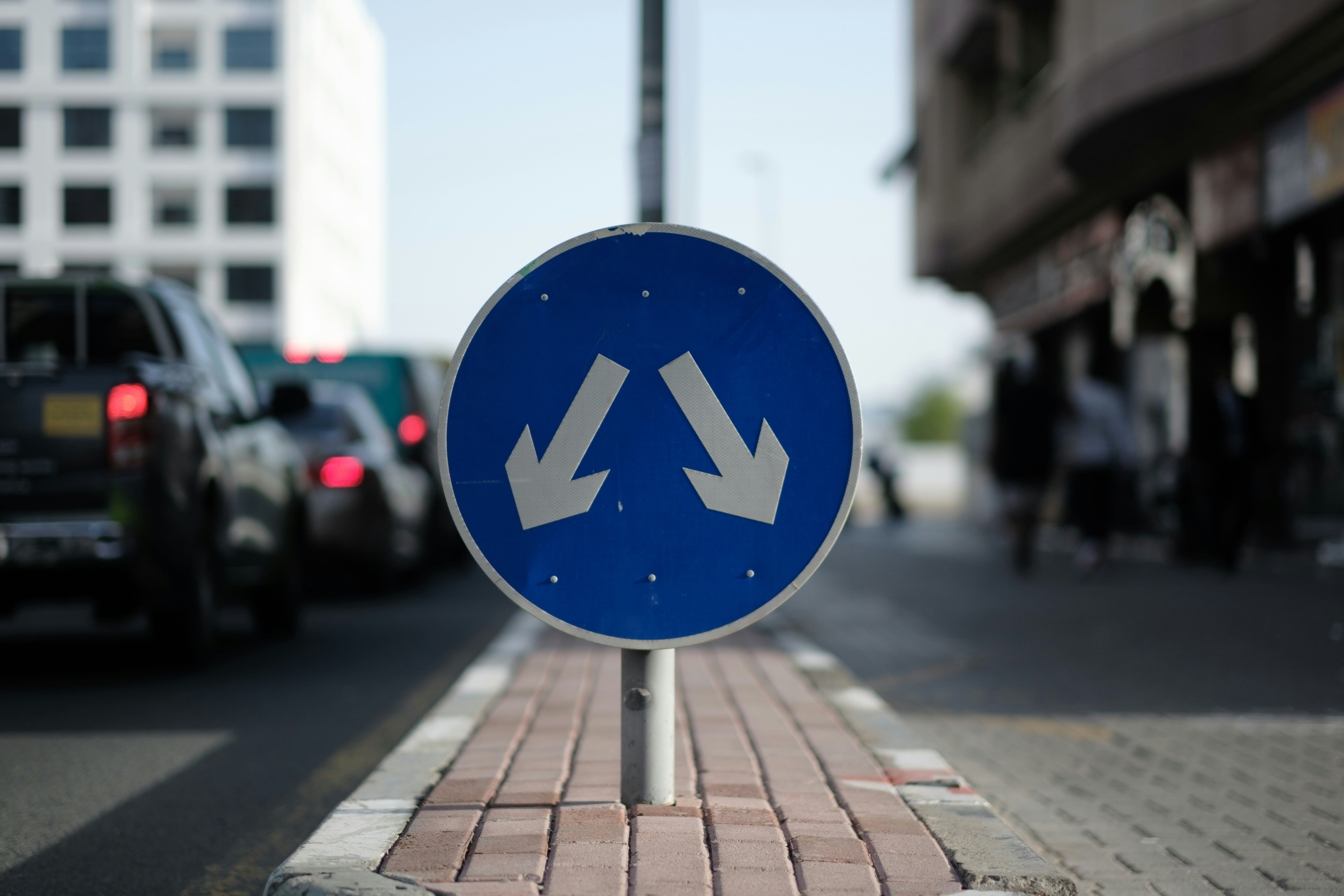 panneau de signalisation bleu avec deux fleches Efalia
