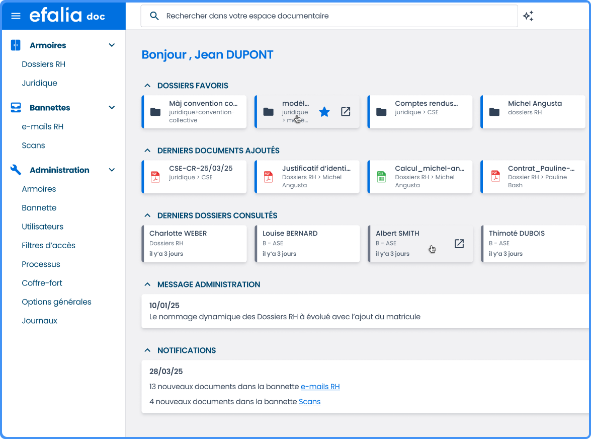 capture ecran logiciel ged efalia ressources humaines principale