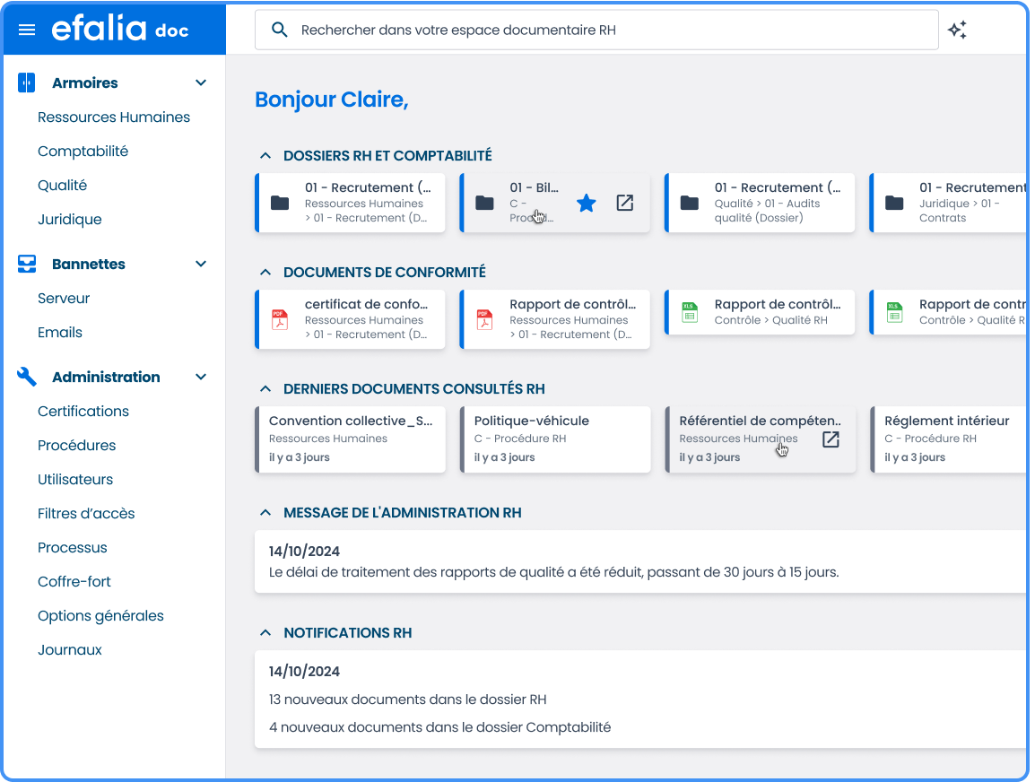 capture ecran logiciel gestion electronique des documents transverse efalia doc principale
