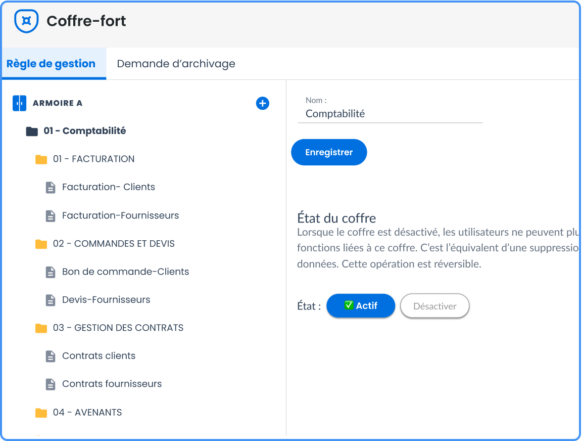 capture ecran logiciel coffre fort numerique efalia safe comptabilite principale