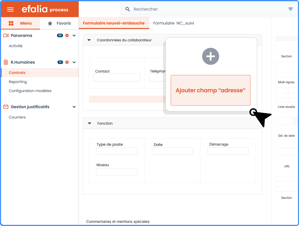 capture ecran logiciel bpm efalia process ressources humaines principale