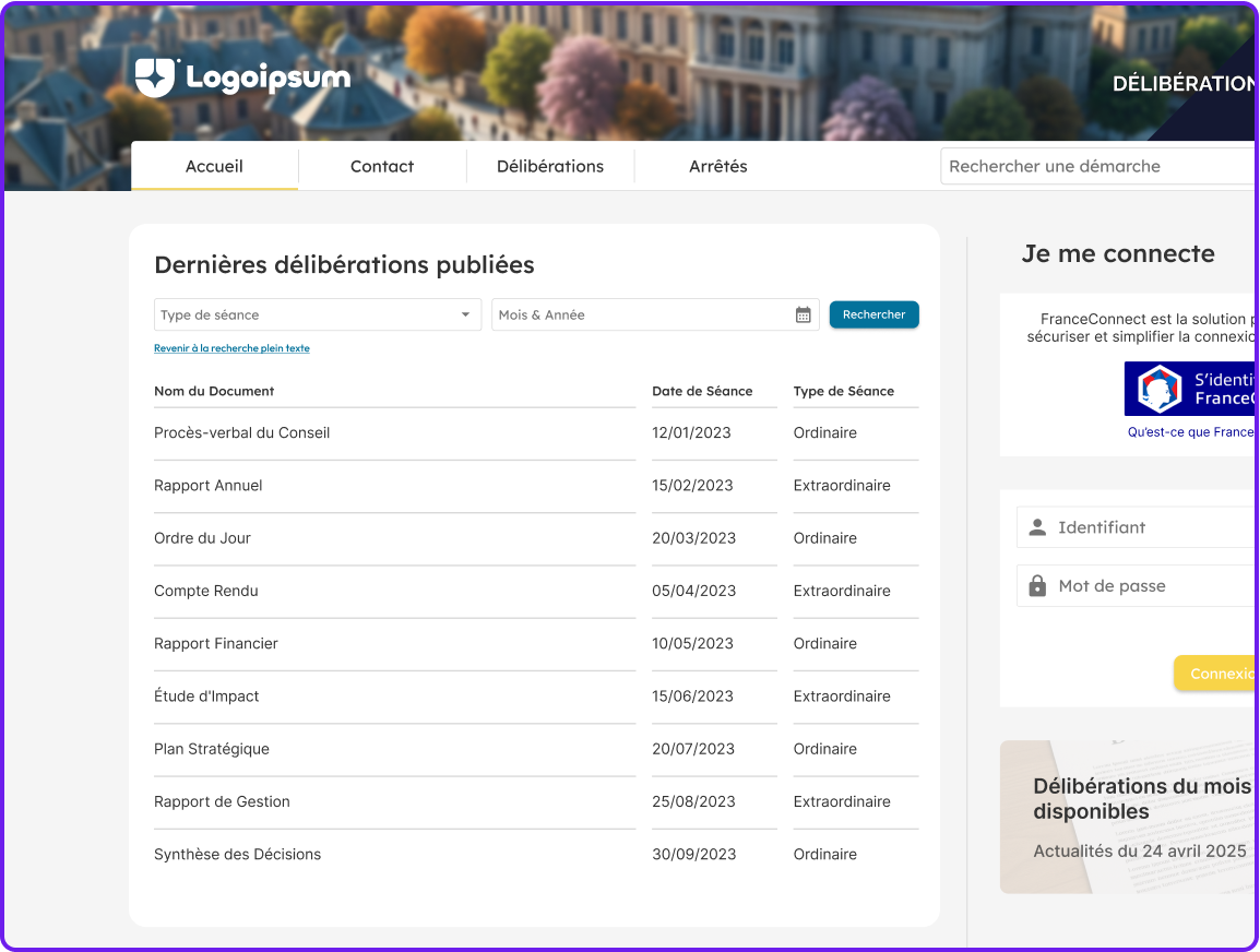 capture ecran logiciel efalia gestion des deliberations principale