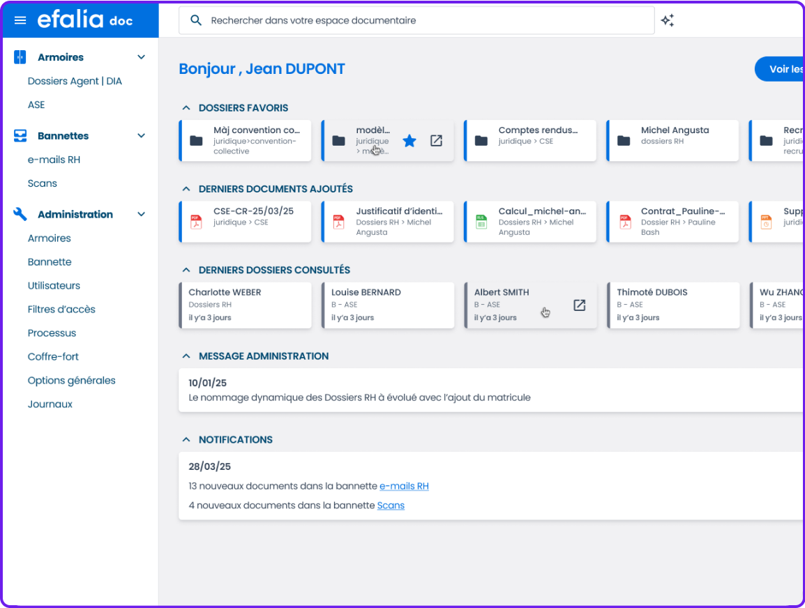 capture ecran logiciel ged efalia doc ressources humaines service public principale