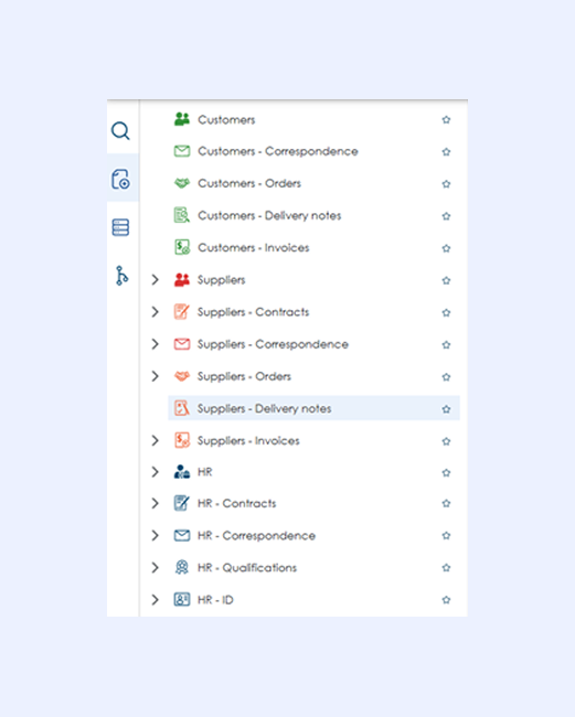screenshot of efalia cross-functional document management software, blue background, IA ready