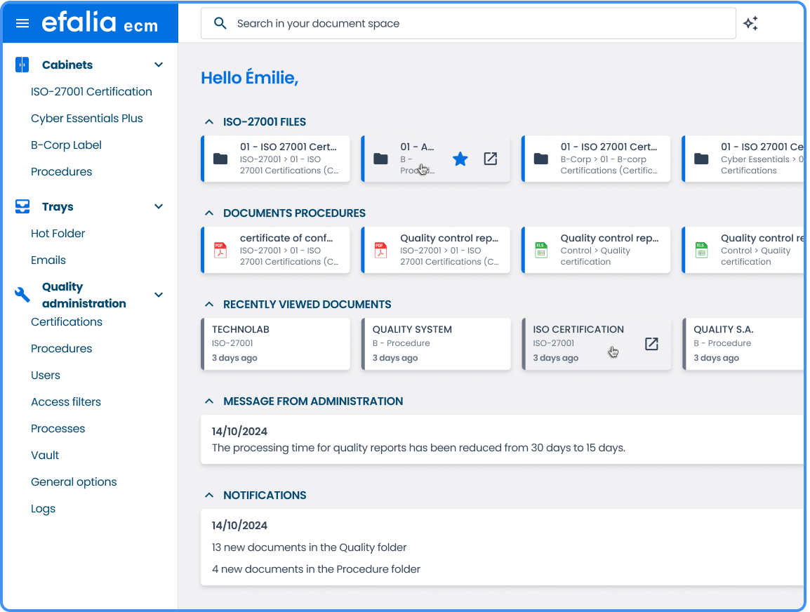 screen capture efalia software doc ecm main quality