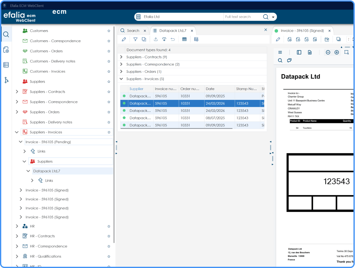 screen capture efalia ecm finance main software